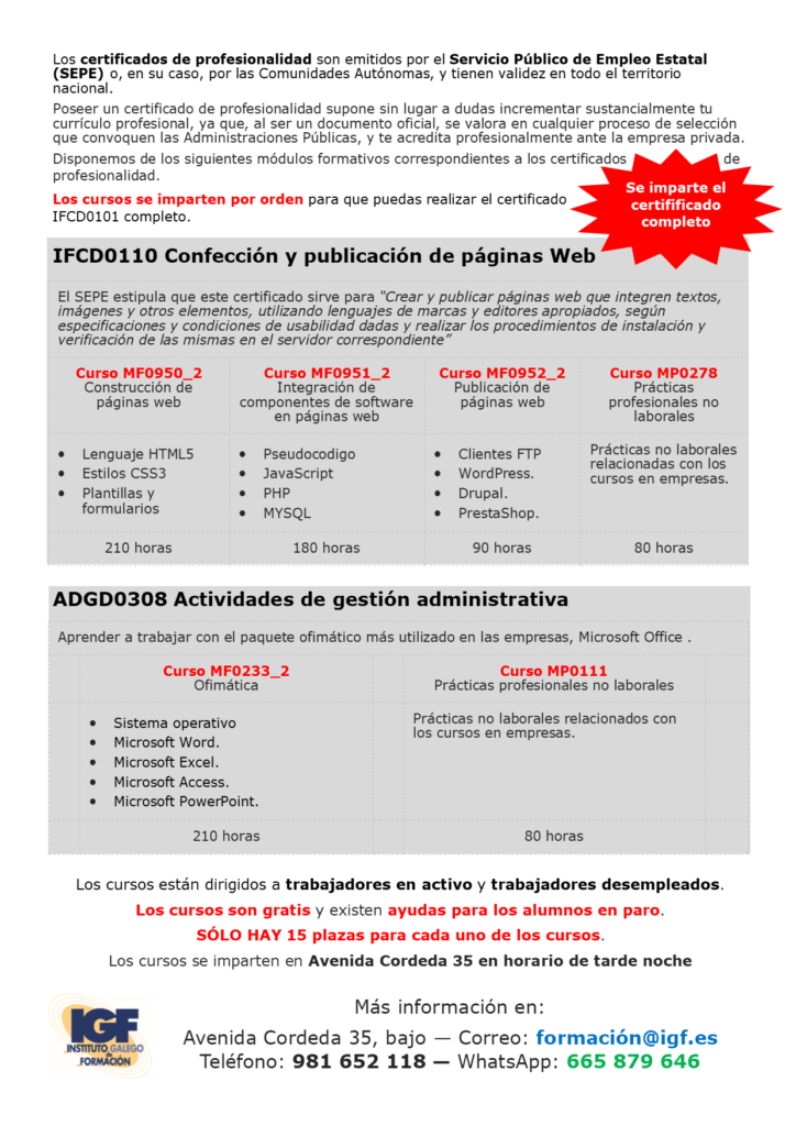certificados de profesionalidad - Instituto Galego de Formación