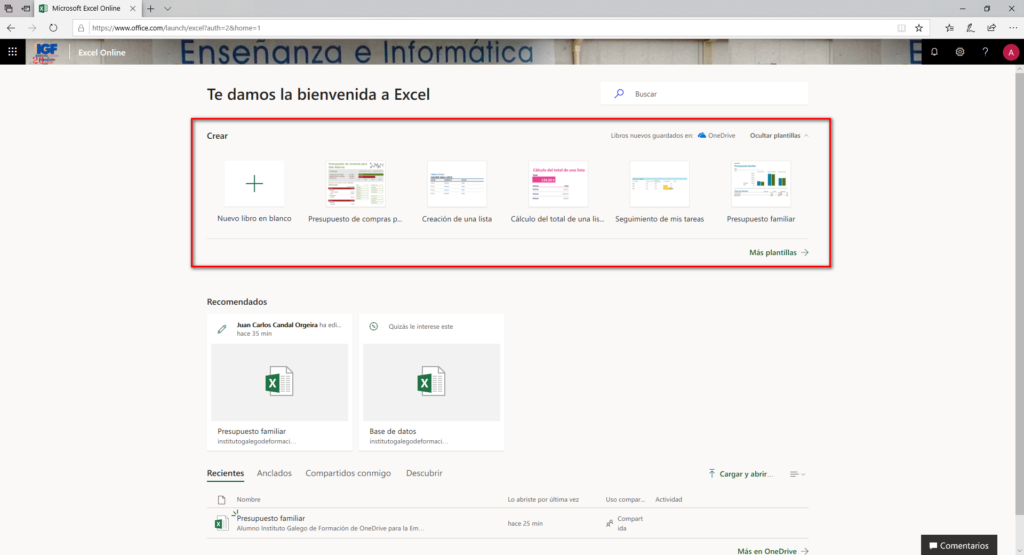Plantillas Excel online - Instituto Galego de Formación