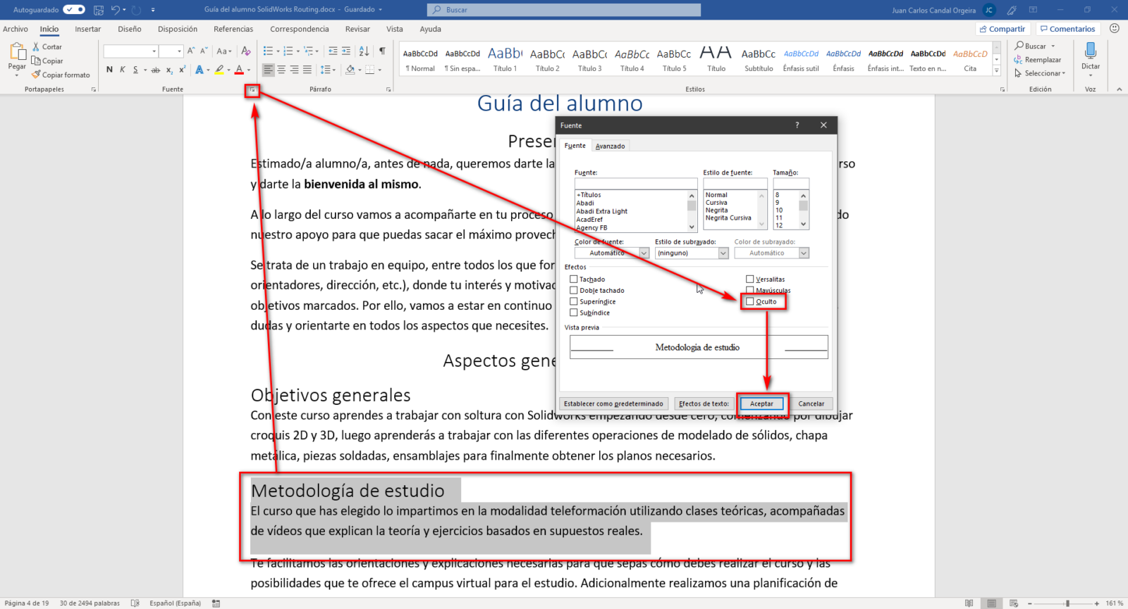 ocultar texto en Word - Instituto Galego de Formación