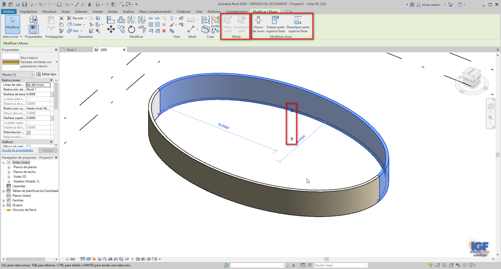 Muros elípticos en Revit 2020