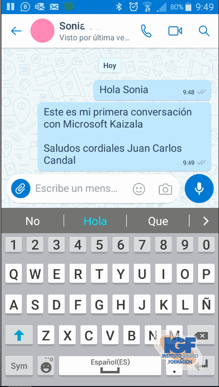 Primera conversación con Microsoft Kaizala - Instituto Galego de Formación