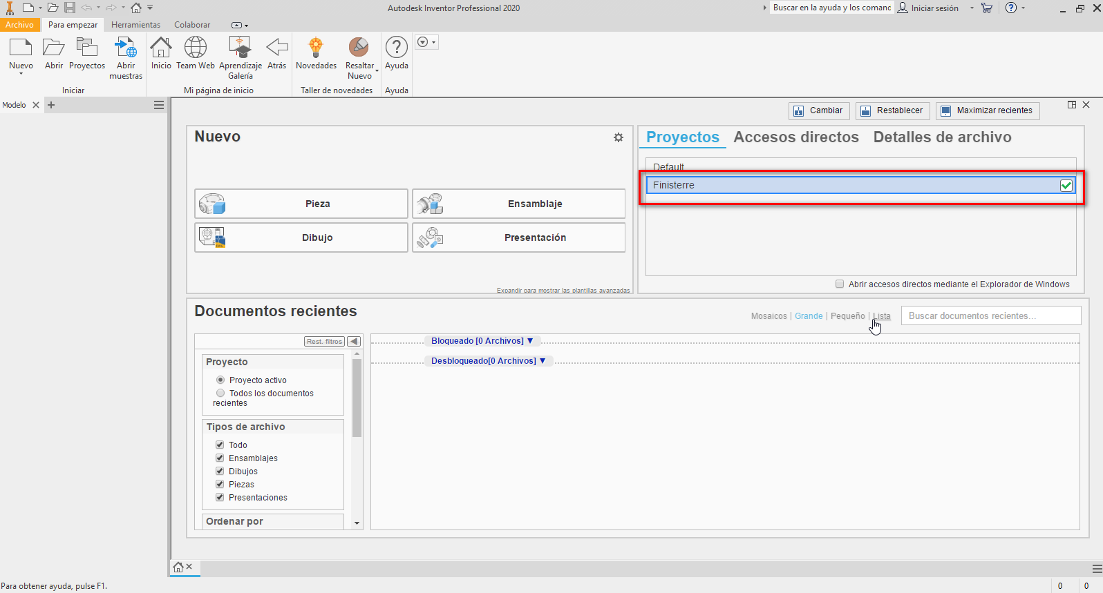 crear proyectos en Inventor