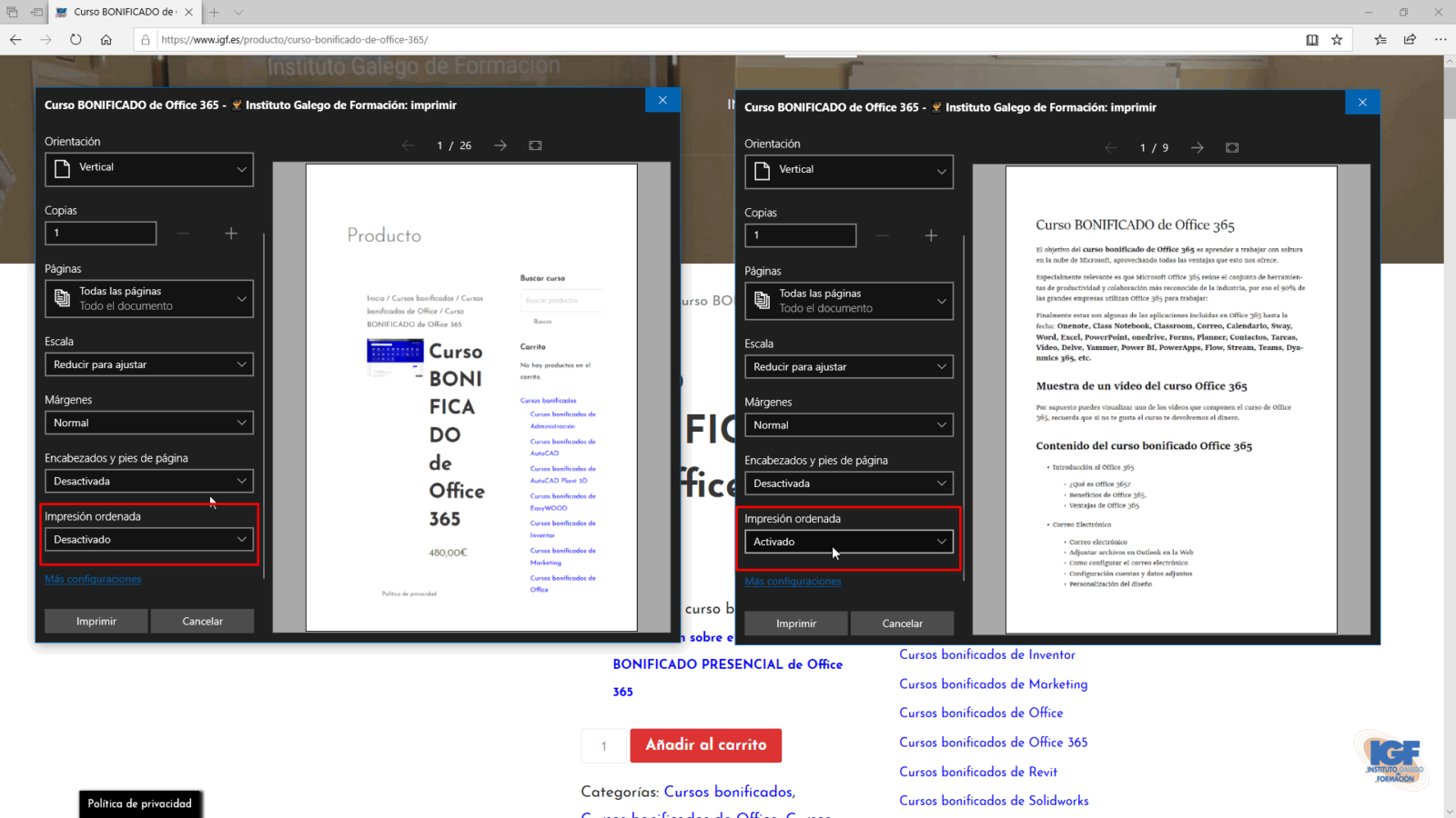 imprimir sin anuncios una página web con Microsoft Edge