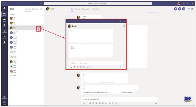 Chat emergente en Microsoft Teams - igf.es