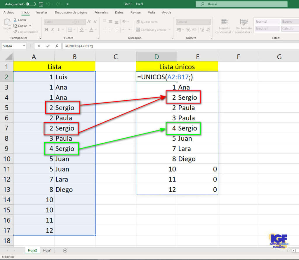 Función unicos en Microsoft Excel - igf.es