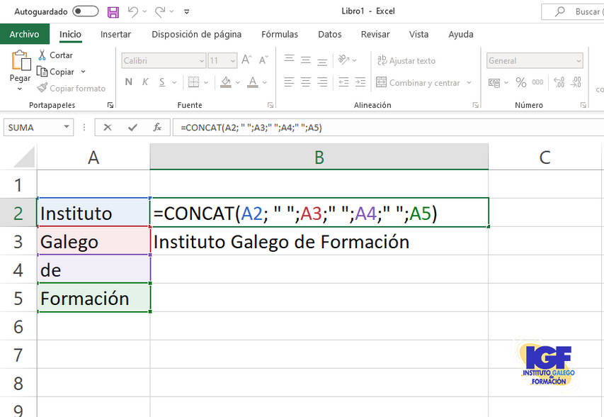 Función concat de Excel 2019 - igf.es