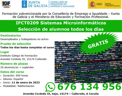 inicio inmediato IFCT0209 Sistemas Microinformáticos